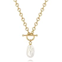 Amazon.com: 18K Gold Plated White Baroque Pearl Pendant OT